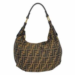 Fendi Shoulder Bag Zucca Nylon Canvas Brown Black Women's